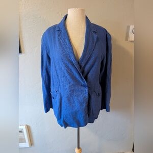 Madewell Women's Sz small Oversized Fit Double Breasted Blazer Blue 100% Linen